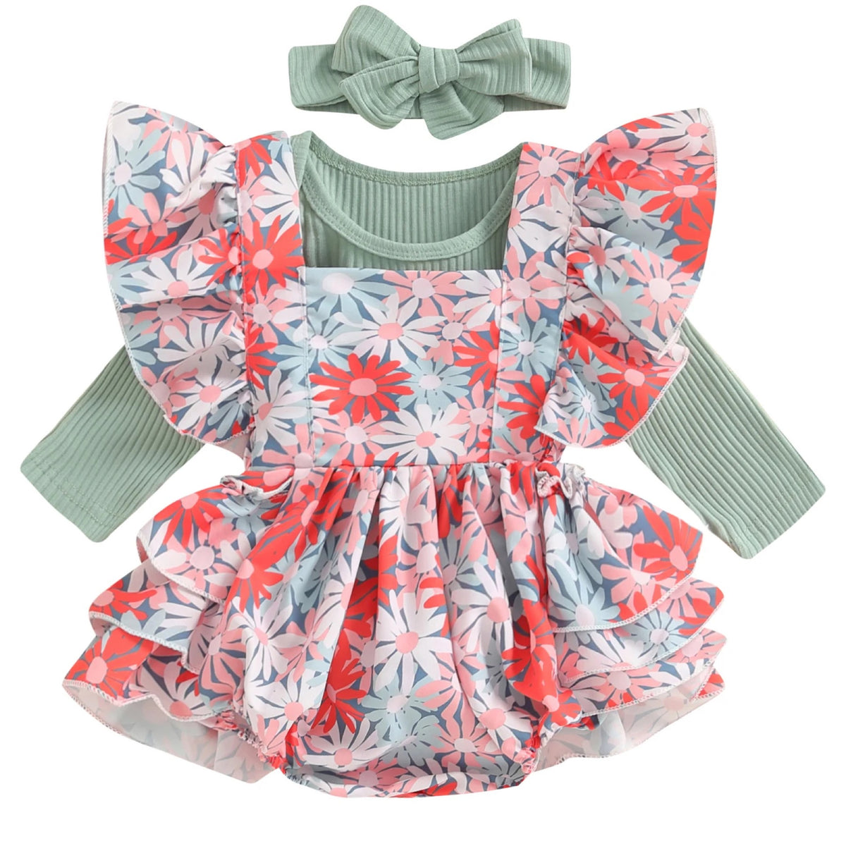 Cute Floral Baby Romper Set in Green | Shop Now a Little Eedie – Little ...