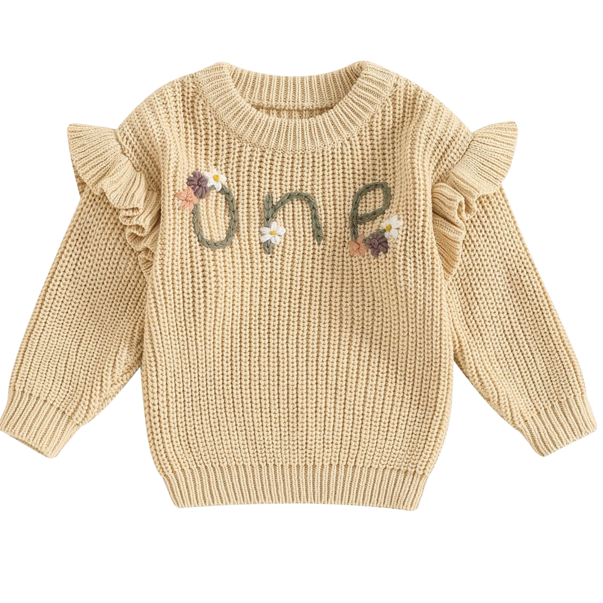 Birthday Baby Girl Knit Jumper in Beige: Little Eedie – Little Eedie