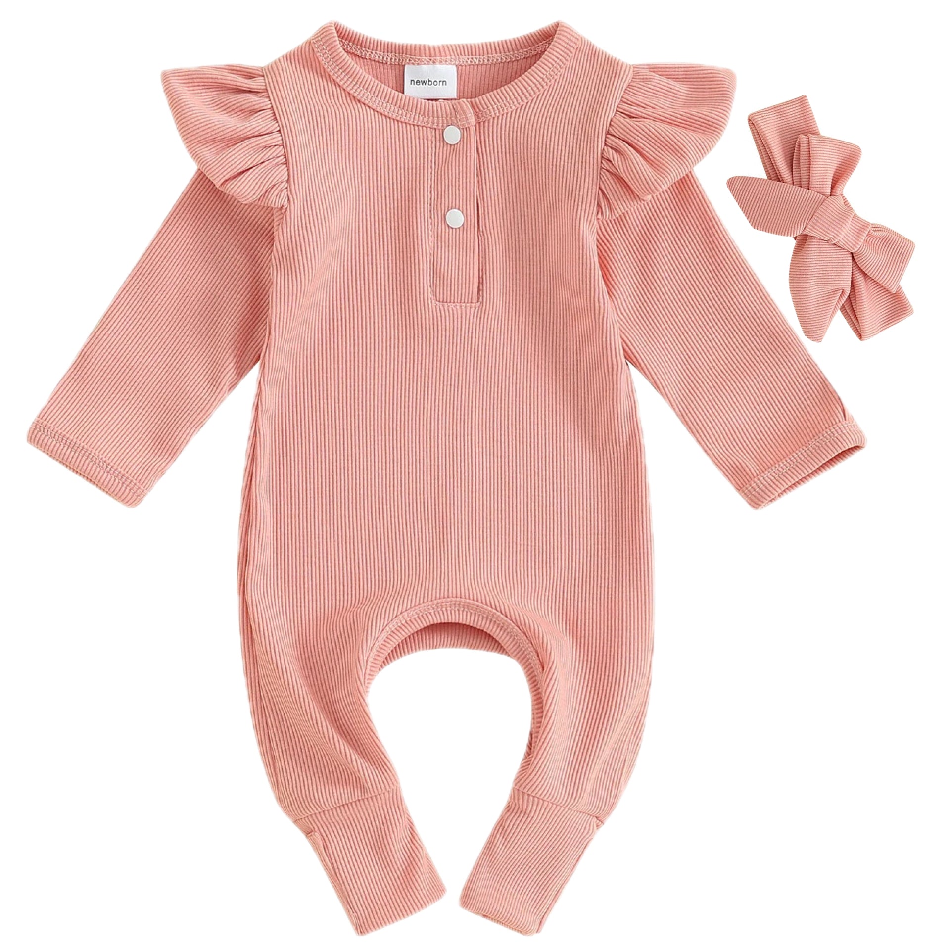 Pink Baby Girl Zip Romper with Headband & Ruffle Sleeves | Little