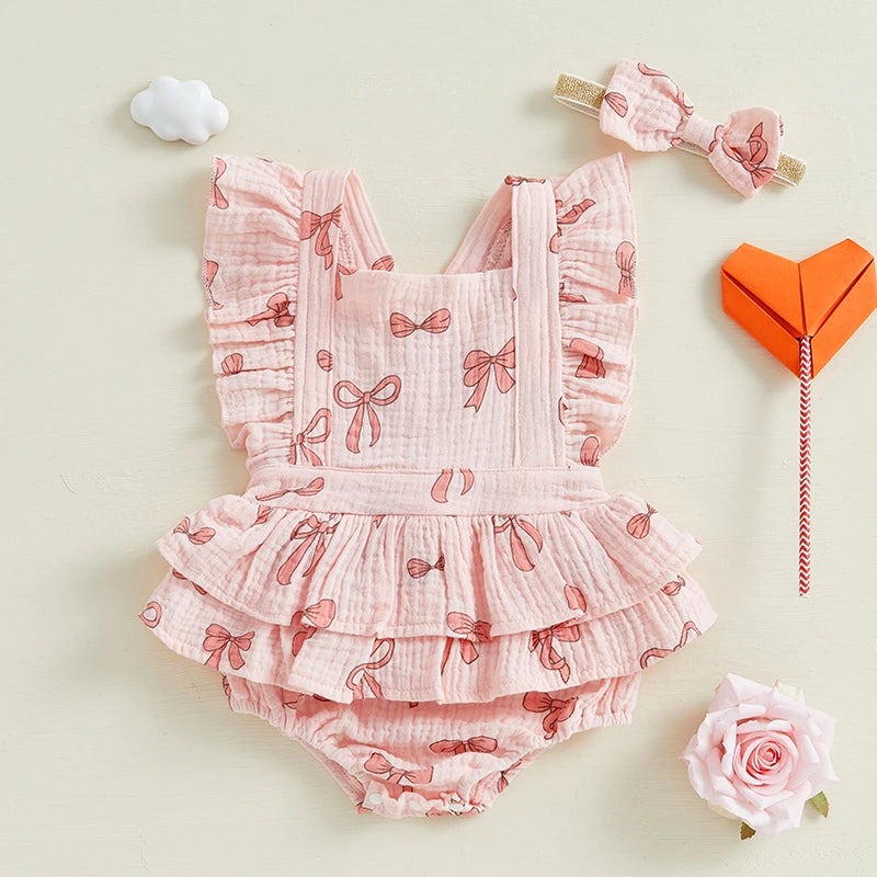 Nina Frill Romper Bow – Baby Girl Romper | Little Eedie