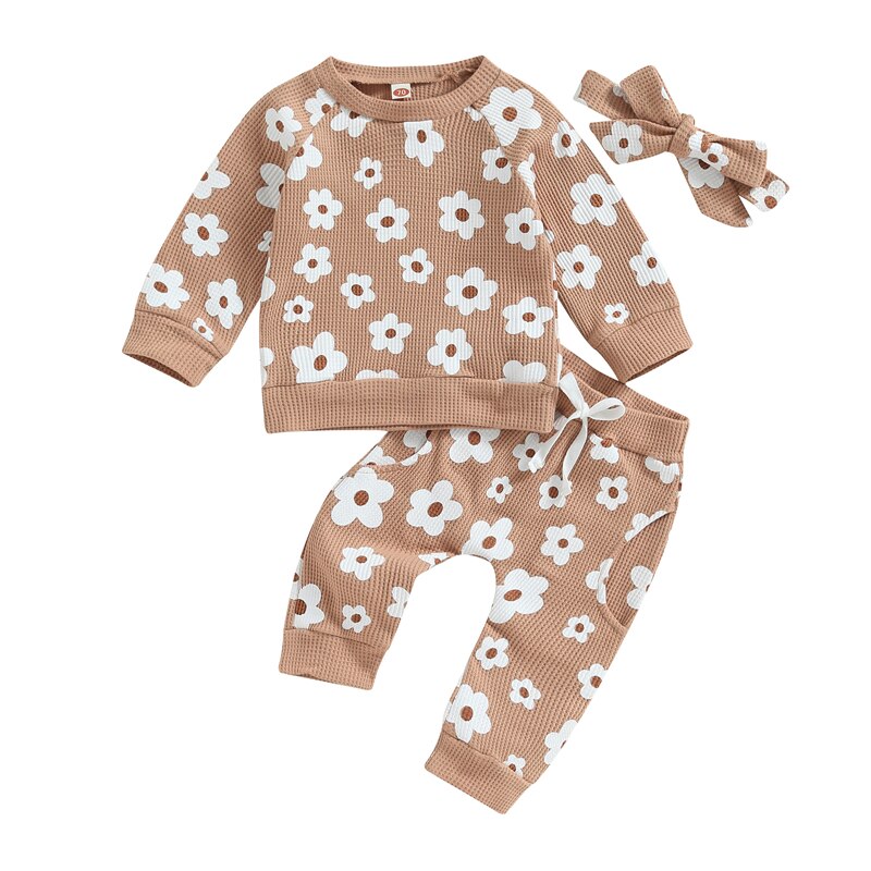 Pastel Daisy Tracksuit Set Beige – Little Eedie