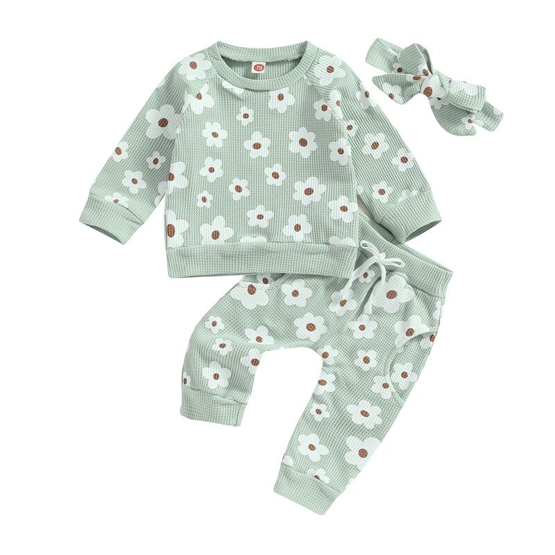 Pastel Daisy Tracksuit Set Green – Little Eedie